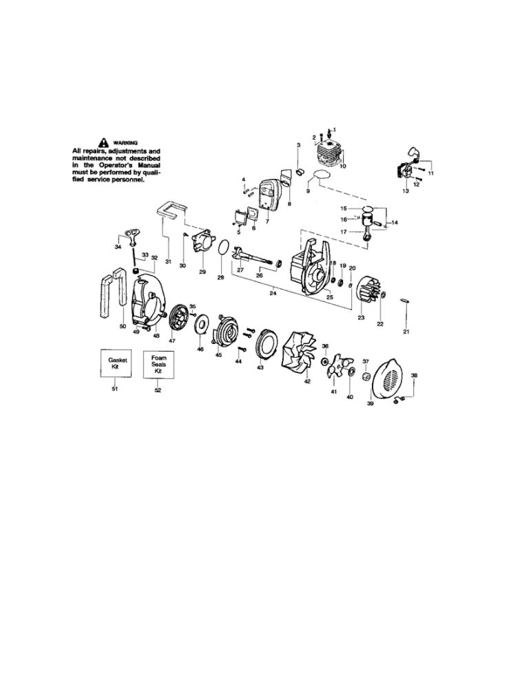 Cylinder/Crankshaft/Crankcase Diagram and Parts List for BV1850 Type 3 Weed Eater Leaf Blower / Vacuum